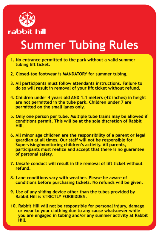 Tubing Safety Rabbit Hill Snow Resort